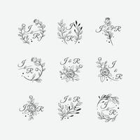 conjunto de monograma de casamento floral