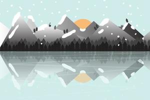 inverno temporada, montanhas com gelo e água reflexão em dia Tempo lindo panorama vetor ilustração fundo.