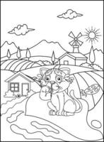 fofa gato esboço coloração página para crianças linha desenhando animal coloração livro desenho animado vetor ilustração isolado em branco rabisco fundo