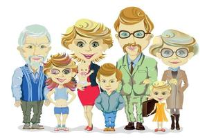 grande e feliz família retrato com crianças, pais, avós vetor ilustração