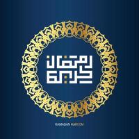 livre Ramadã kareem árabe caligrafia com dourado cor em azul fundo. islâmico mês do Ramadã dentro árabe logotipo cumprimento Projeto vetor