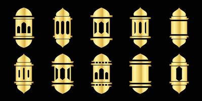conjunto do islâmico lanterna elementos. para Ramadã kareem, eid al-fitr decorações, musical objetos, e . lanterna vetor ilustração dentro dourado cor.