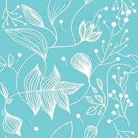desatado floral linear padronizar com bagas e folhas em turquesa azul fundo vetor