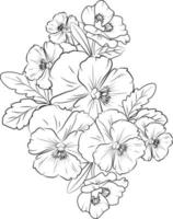 realista flor coloração Páginas, ilustração amor-perfeito flor desenho, Flor flor desenho. flor coloração página para adultos e crianças, esboço arte, lápis desenhando flores, flor grupo desenho, vetor