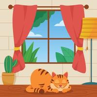 preguiçoso laranja gato dormindo dentro a meio dia vetor