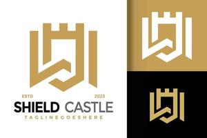carta W escudo castelo logotipo vetor ícone ilustração