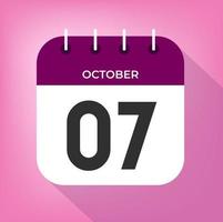 Outubro dia 7. número Sete em uma branco papel com roxa cor fronteira em uma Rosa fundo vetor. vetor
