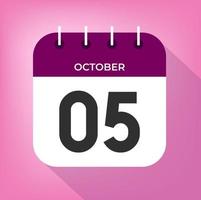 Outubro dia 5. número cinco em uma branco papel com roxa cor fronteira em uma Rosa fundo vetor. vetor