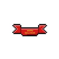 feliz Novo ano texto dentro vermelho fita com pixel arte estilo vetor