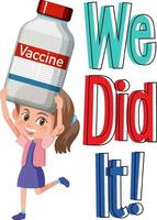 fizemos a fonte com uma personagem de desenho animado segurando um frasco de vacina vetor
