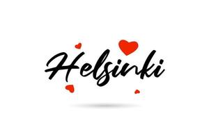 Helsínquia escrito a mão cidade tipografia texto com amor coração vetor