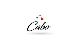 cabo nome país palavra com três vermelho amor coração. criativo tipografia logotipo ícone Projeto vetor