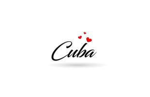 Cuba nome país palavra com três vermelho amor coração. criativo tipografia logotipo ícone Projeto vetor