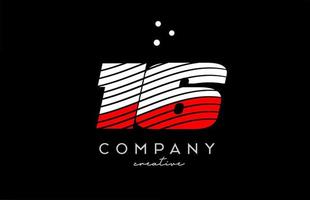 16 número logotipo com vermelho branco linhas e pontos. corporativo criativo modelo Projeto para o negócio e companhia vetor