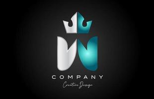 azul cinzento W alfabeto carta logotipo ícone Projeto. criativo coroa rei modelo para o negócio e companhia vetor