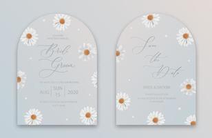 Casamento arco convite cartão com caligrafia e aguarela camomila. vetor