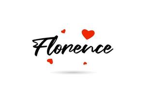 Florença escrito a mão cidade tipografia texto com amor coração vetor