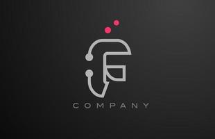 cinzento f alfabeto carta logotipo ícone Projeto com Rosa ponto. criativo modelo para o negócio e companhia vetor