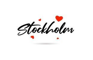 Estocolmo escrito a mão cidade tipografia texto com amor coração vetor
