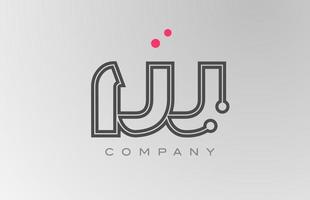 Rosa cinzento W alfabeto carta logotipo ícone Projeto com linha e ponto. criativo modelo para o negócio e companhia vetor