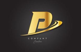 p dourado alfabeto carta logotipo ícone Projeto. modelo para o negócio e companhia com swoosh vetor