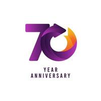 Ilustração de design de modelo de vetor gradiente roxo de aniversário de 70 anos