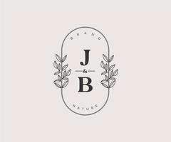 inicial jb cartas lindo floral feminino editável premade monoline logotipo adequado para spa salão pele cabelo beleza boutique e Cosmético empresa. vetor