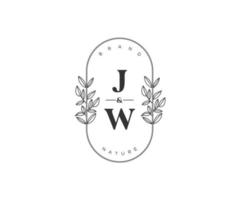 inicial jw cartas lindo floral feminino editável premade monoline logotipo adequado para spa salão pele cabelo beleza boutique e Cosmético empresa. vetor