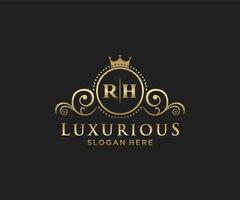 modelo de logotipo de luxo real inicial da letra rh em arte vetorial para restaurante, realeza, boutique, café, hotel, heráldica, joias, moda e outras ilustrações vetoriais. vetor