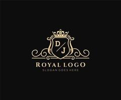 inicial dj carta luxuoso marca logotipo modelo, para restaurante, realeza, butique, cafeteria, hotel, heráldico, joia, moda e de outros vetor ilustração.