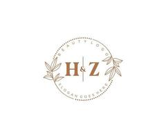 inicial hz cartas lindo floral feminino editável premade monoline logotipo adequado para spa salão pele cabelo beleza boutique e Cosmético empresa. vetor