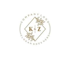 inicial kz cartas lindo floral feminino editável premade monoline logotipo adequado para spa salão pele cabelo beleza boutique e Cosmético empresa. vetor