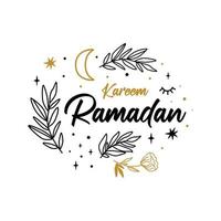 Ramadã kareem floral bandeira. crescente, estrela, flor ramo isolado gráfico elemento. celestial islâmico letering Projeto. símbolo para Ramadã kareem. ouro muçulmano vetor ilustração. árabe feriado.