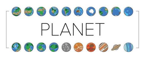 terra mundo planeta globo mapa ícones conjunto vetor