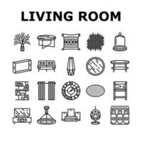 vivo quarto moderno casa mobília ícones conjunto vetor