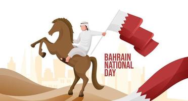 bahrain nacional dia bandeira com desenho animado homem segurando bandeira em cavalo ilustração conceito vetor