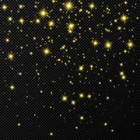 pano de fundo dourado com estrelas e brilhos de poeira isolados em fundo transparente escuro. efeito de luz brilhante de natal mágico comemorativo. ilustração vetorial. vetor