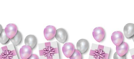 caixa de presente, balões rosa e brancos em fundo branco, padrão sem emenda, ilustração vetorial vetor