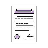 contrato papel documento cor ícone vetor ilustração