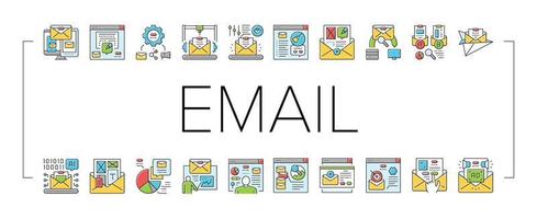 o email marketing Internet rede ícones conjunto vetor