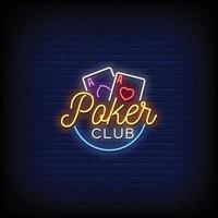 logotipo do clube de pôquer sinais de néon estilo texto vetor