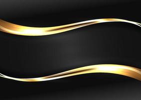 modelo de luxo abstrato linha de onda dourada com efeito de iluminação em fundo preto vetor