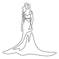 modelo de mulher de beleza usando um vestido sexy. uma mulher de desenho de linha contínua em pose de vestido elegante e parece tão bonita isolada no fundo branco. conceito de vestido de moda feminina vetor