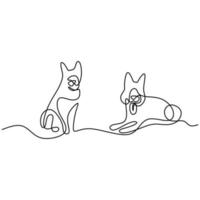 um desenho de linha contínuo de um estilo minimalista de dois cães. conceito de mascote de cão de caça de raça pura para ícone de animal de estimação amigável de pedigree. o conceito de animais selvagens, animais de estimação, veterinários. ilustração vetorial vetor