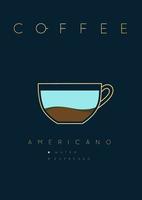 poster café americano com nomes do ingredientes desenhando dentro plano estilo em Sombrio azul fundo vetor