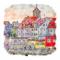 regensburg alemanha esboço em aquarela ilustração desenhada à mão vetor