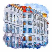 copenhague dinamarca esboço em aquarela ilustração desenhada à mão vetor