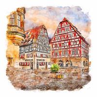 Rothenburg Alemanha esboço em aquarela ilustração desenhada à mão vetor