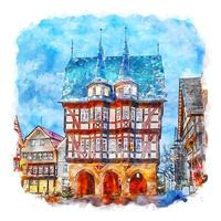 alsfeld hessen alemanha esboço em aquarela ilustração desenhada à mão vetor