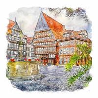 hildesheim alemanha esboço em aquarela ilustração desenhada à mão vetor